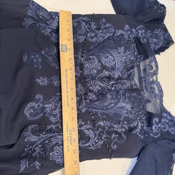 Blue Lace Embellished Sheer Sleeve Special Occasion Formal Dress‎ Sz 12  /#3820 - Picture 6 of 8